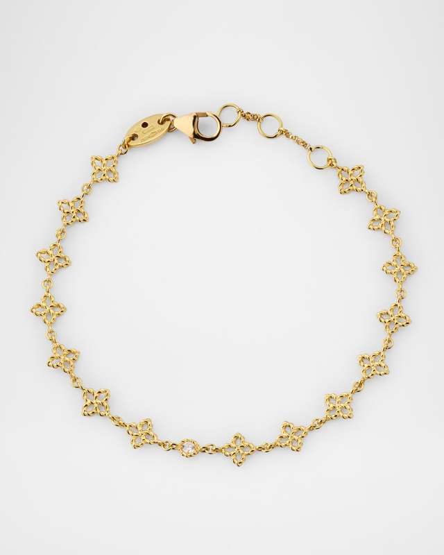 18K Yellow Gold Principessa Diamond Flower Link Bracelet